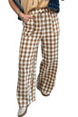 Brown Gingham Plaid Tie Elastic Waist Shift Pants