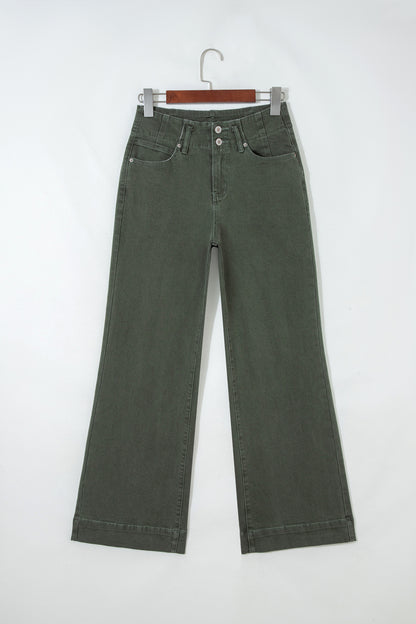 White 2-Button High Waist Wide Leg Jeans