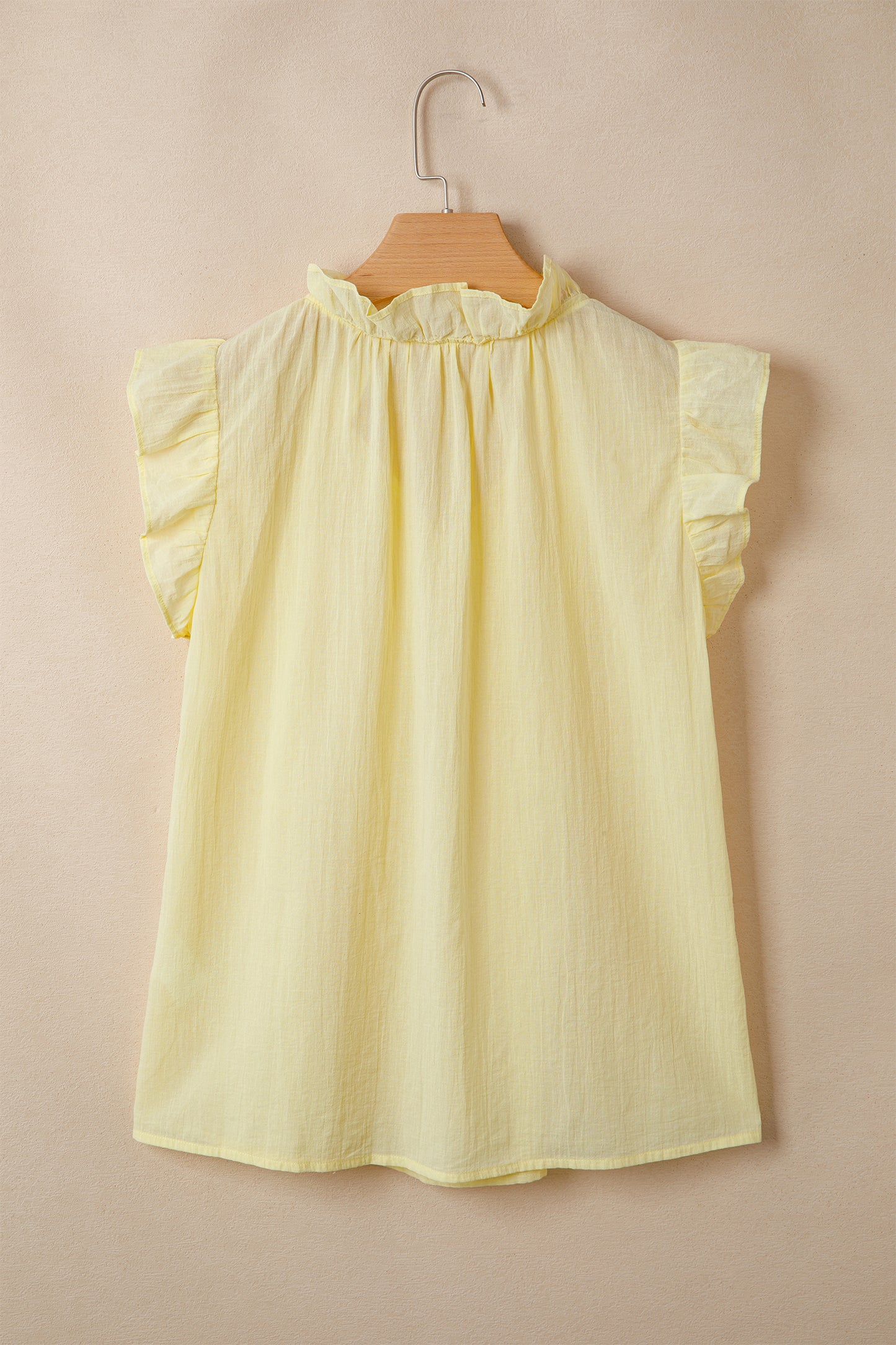 Yellow Cream V Neck Ruffle Trim Sleeveless Shift Top