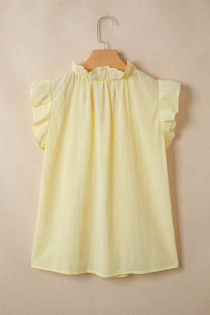 Yellow Cream V Neck Ruffle Trim Sleeveless Shift Top