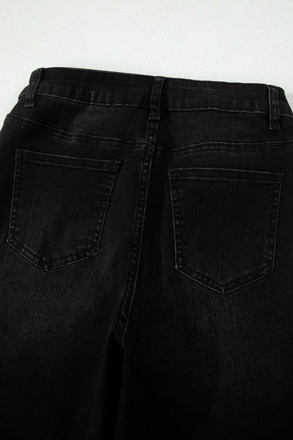 Black Frayed Cropped Barrel Jeans