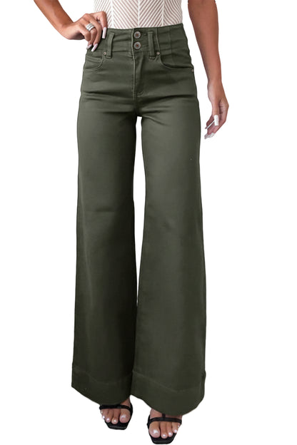 White 2-Button High Waist Wide Leg Jeans