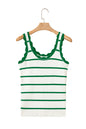 Bright Green Scalloped Edge Striped Ribbed Tank Top