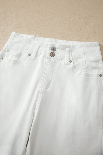 White 2-Button High Waist Wide Leg Jeans