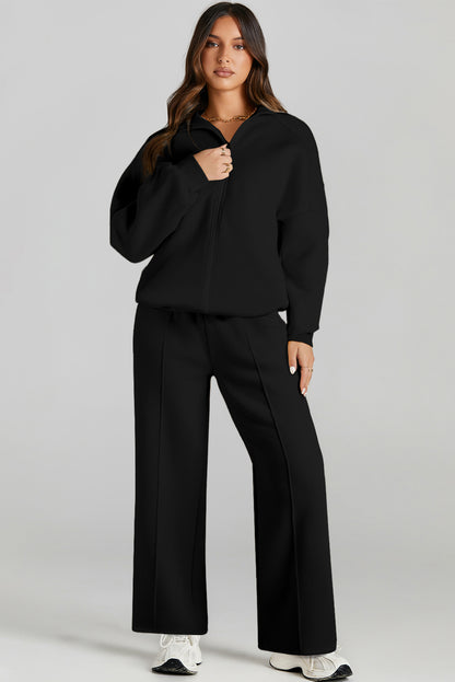 Black Half Zip Sweatshirt and Pants Set