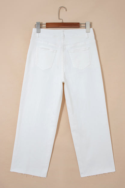 White Raw Hem Ankle-length Loose Jeans