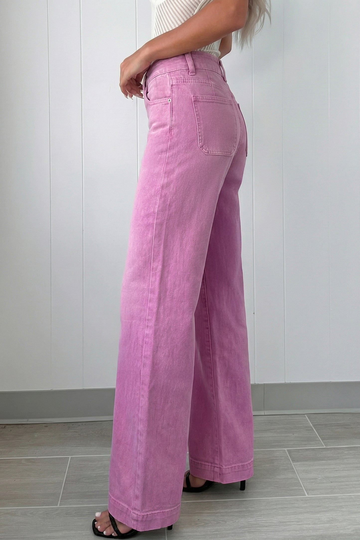 White 2-Button High Waist Wide Leg Jeans