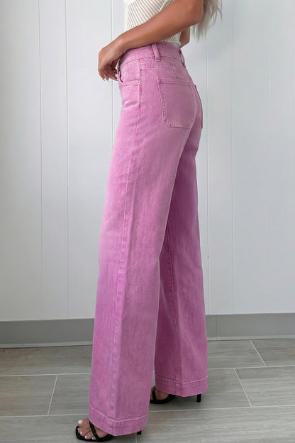 White 2-Button High Waist Wide Leg Jeans