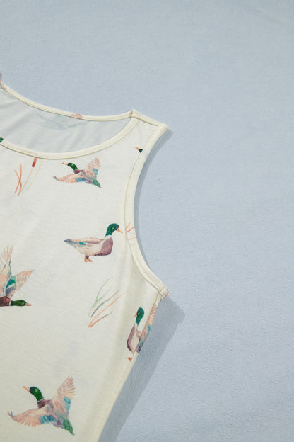 Beige Mallard Print Western Style Tank Top