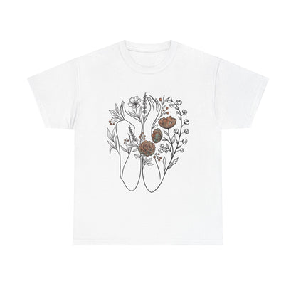 Floral Ballet Shoes Tee — Botanical Pointe Dance Shirt