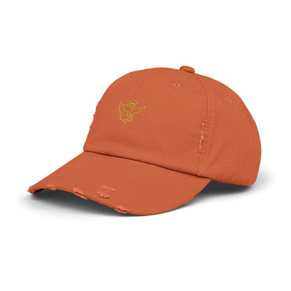 Distressed Black Cap with Gold Cherub Embroidery – Vintage Angel Baseball Hat