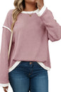 Light Pink Contrast Trim Knitted Drop Shoulder Plus Size Top