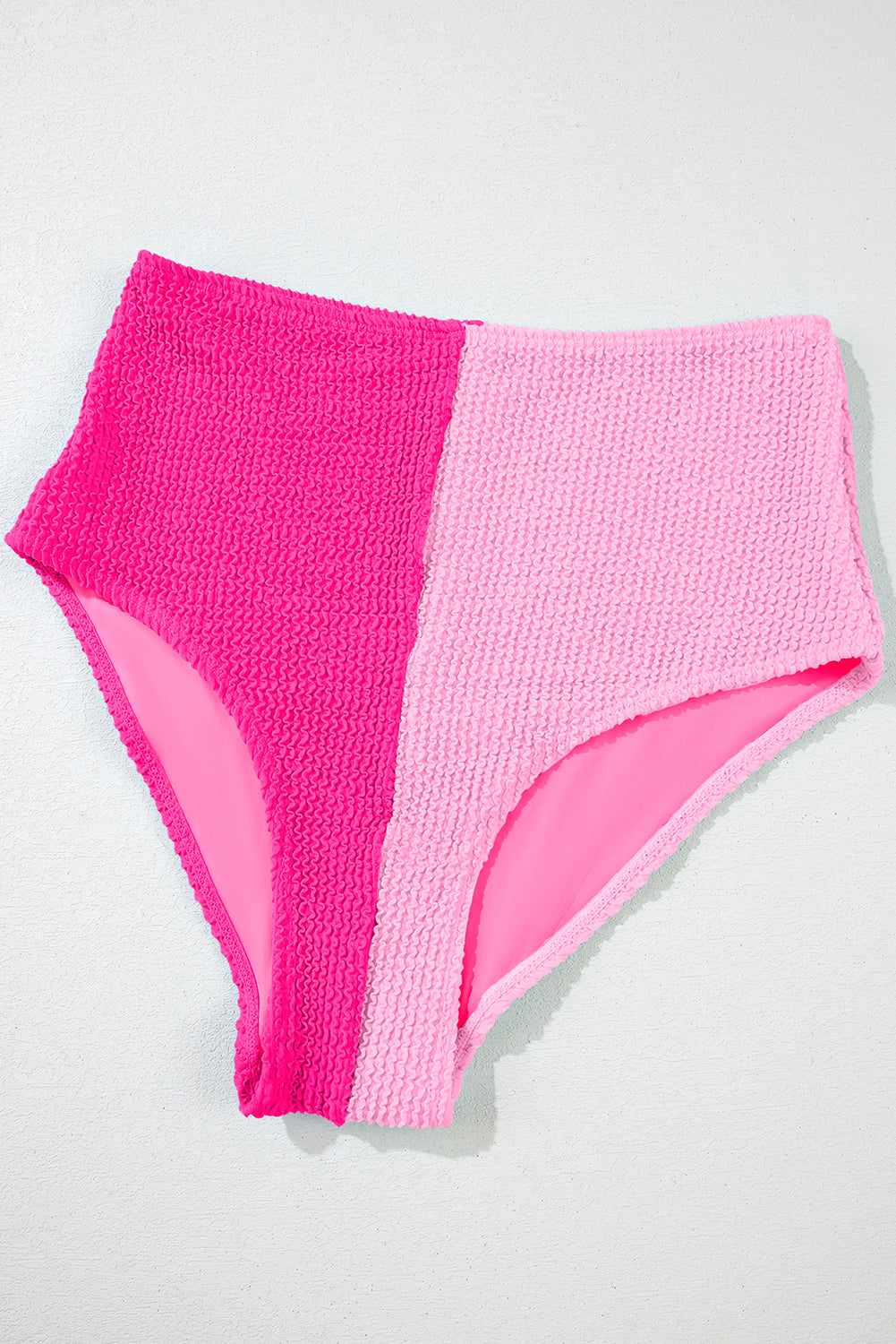 Pink Corded Colorblock Square Neck Bikini Swimsuit