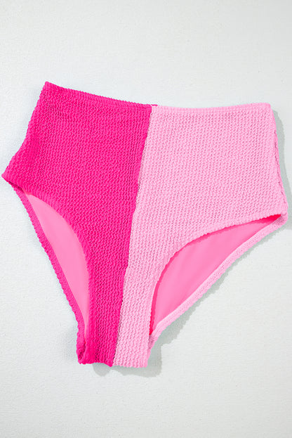 Pink Corded Colorblock Square Neck Bikini Swimsuit