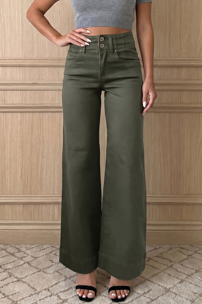 White 2-Button High Waist Wide Leg Jeans