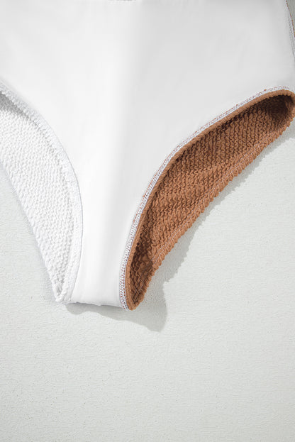 Pink Corded Colorblock Square Neck Bikini Swimsuit