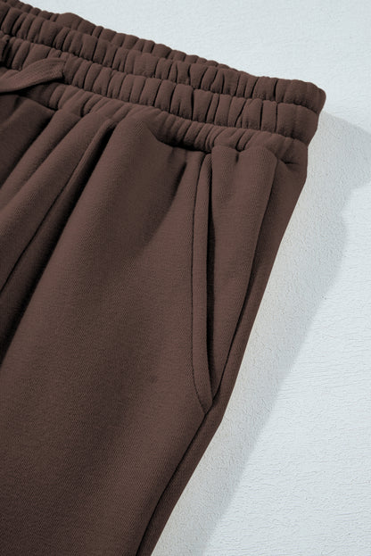 Dark Brown Solid Collared Sweatshirt and High Waist Pants Active Set