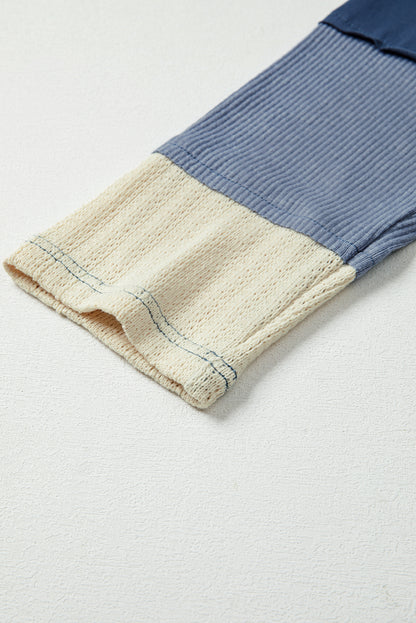 Dark Blue Knitted Colorblock Patchwork Star Patched Long Sleeve Top