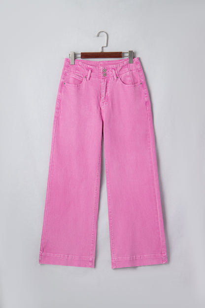 White 2-Button High Waist Wide Leg Jeans