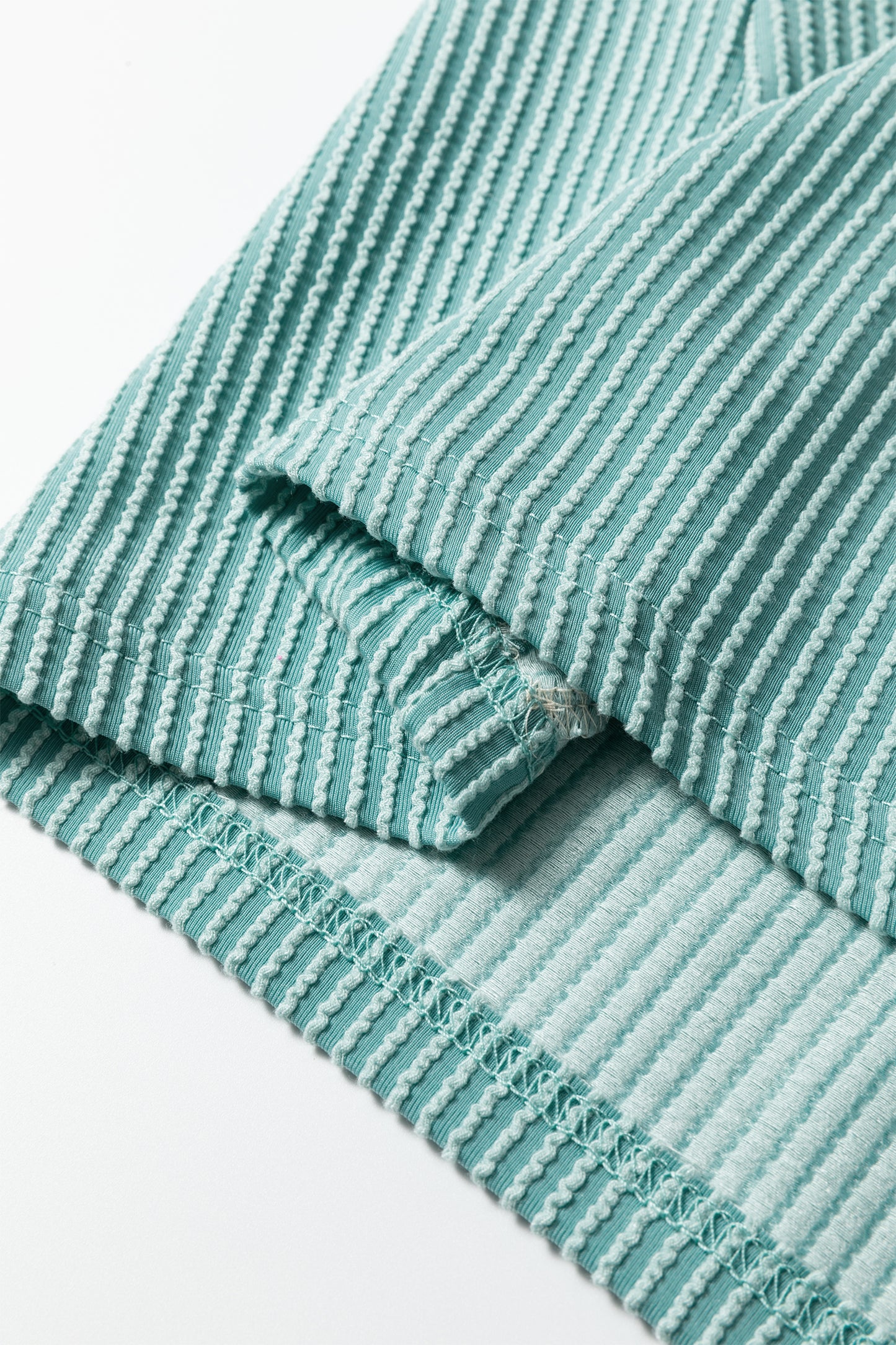 Vineyard Green Plus Size Contrast Frilled Neckline Ruffled Short Sleeve Ribbed Textured Blouse