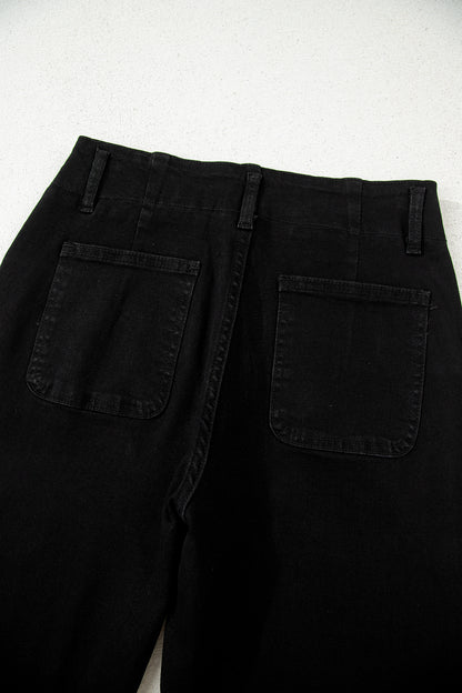 White 2-Button High Waist Wide Leg Jeans
