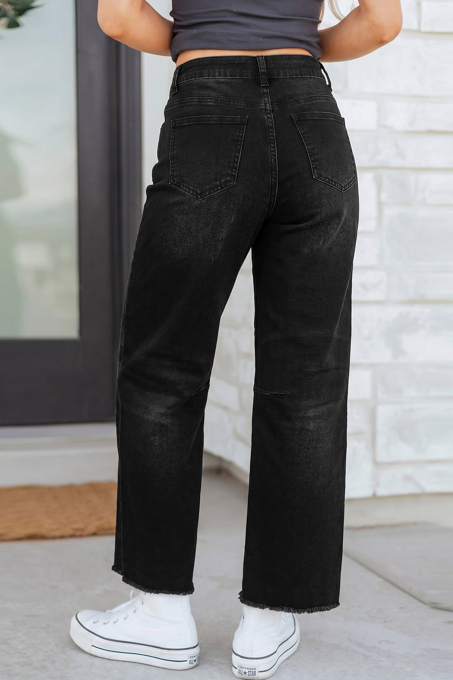 Black Frayed Cropped Barrel Jeans