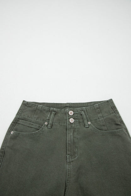 White 2-Button High Waist Wide Leg Jeans