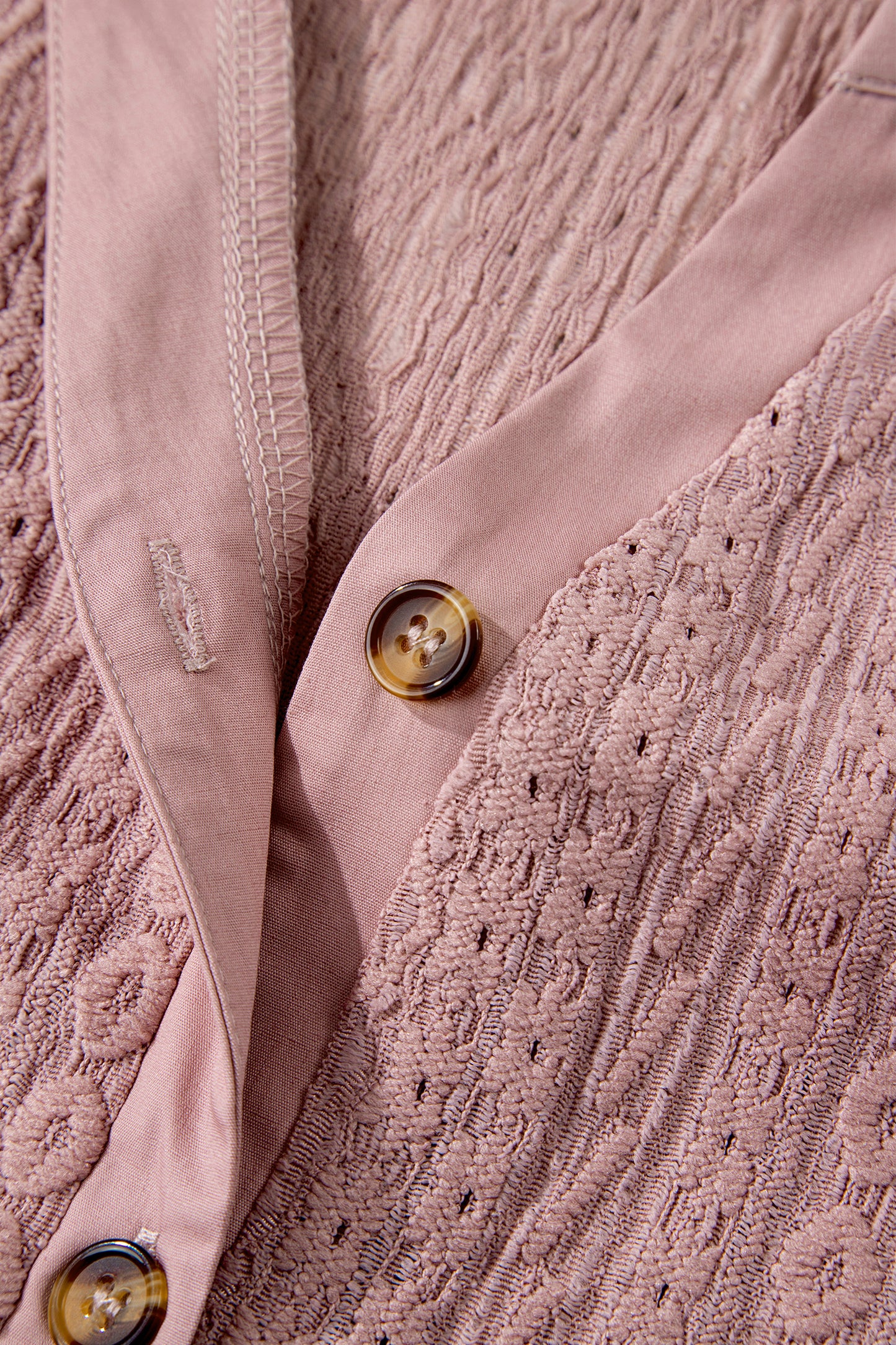 Fushia Textured Embroidered Half Buttons Short Sleeve Blouse