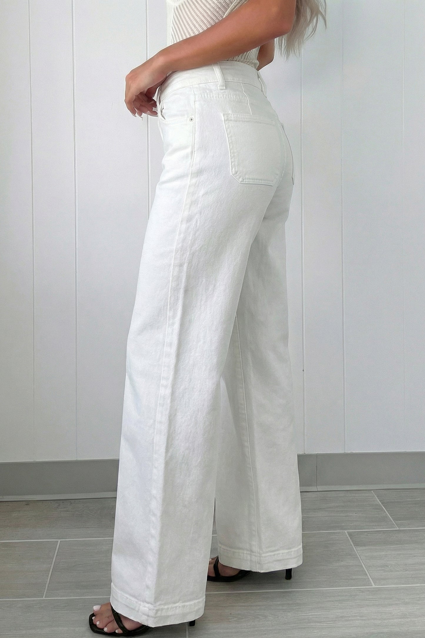 White 2-Button High Waist Wide Leg Jeans