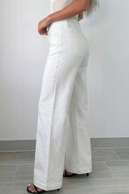 White 2-Button High Waist Wide Leg Jeans
