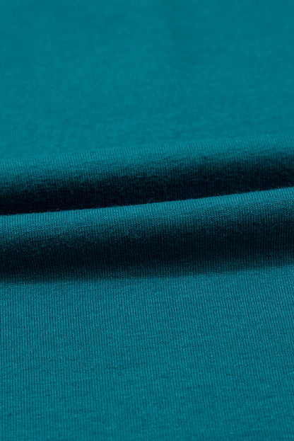 Blue Sapphire Solid Color Stitching Detail Round Neck Tank Top