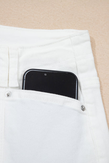 White Raw Hem Ankle-length Loose Jeans