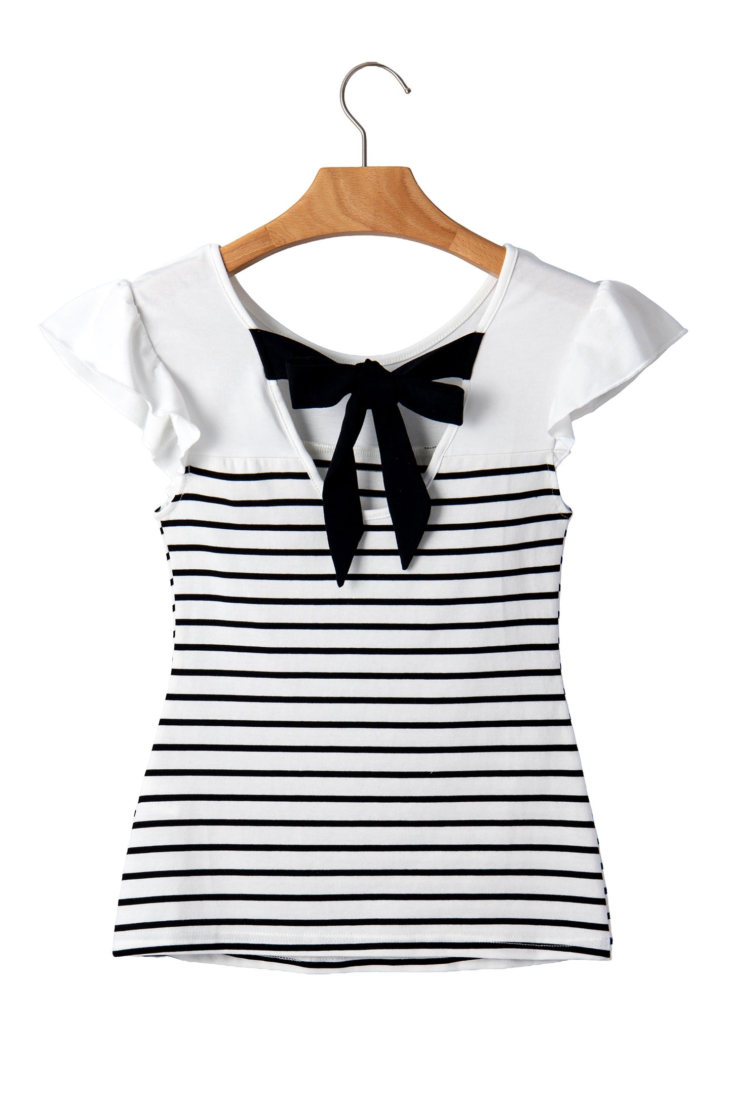 White Stripe Contrast Knot Back Ruffle Trim Tank Top