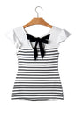 White Stripe Contrast Knot Back Ruffle Trim Tank Top