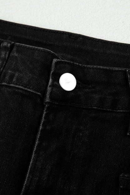 Black Frayed Cropped Barrel Jeans