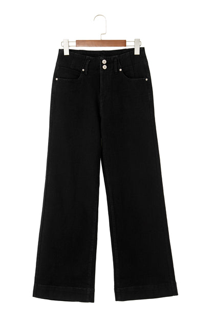 White 2-Button High Waist Wide Leg Jeans