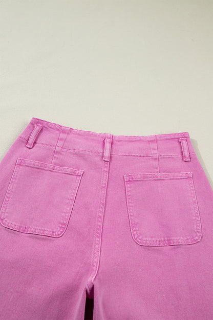 White 2-Button High Waist Wide Leg Jeans