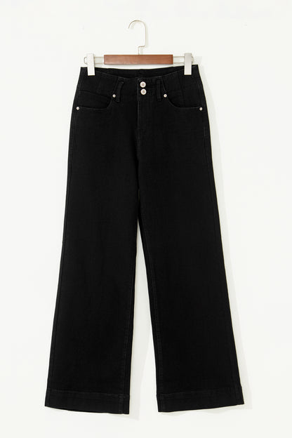 White 2-Button High Waist Wide Leg Jeans