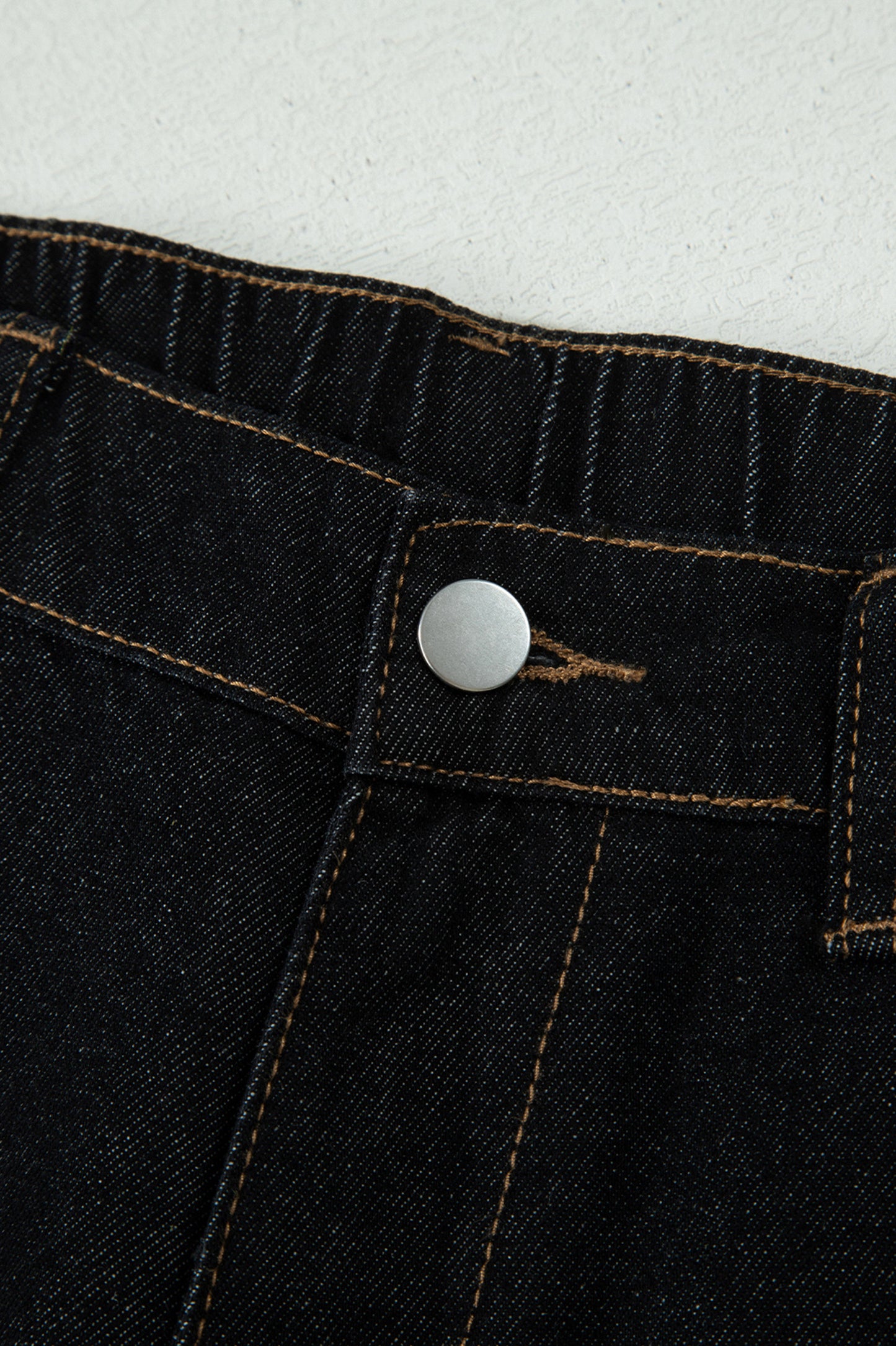 Black Embroidered Scalloped Trim Relaxed Denim Shorts