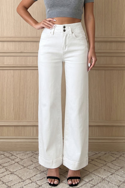 White 2-Button High Waist Wide Leg Jeans
