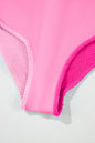 Pink Corded Colorblock Square Neck Bikini Swimsuit