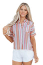 Pink Stripe Button up Short Sleeve Shirt