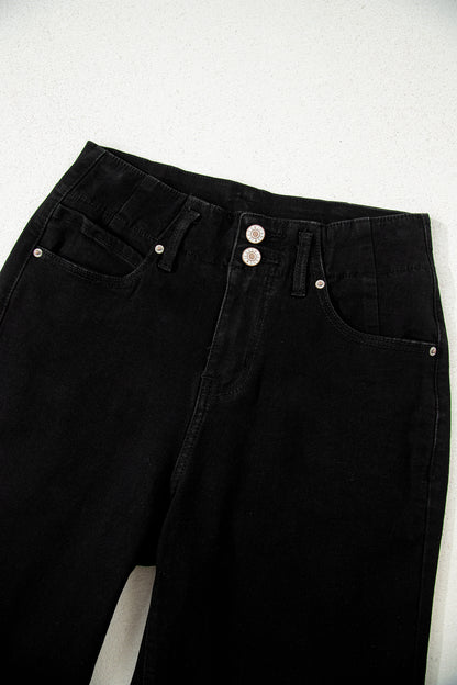 White 2-Button High Waist Wide Leg Jeans