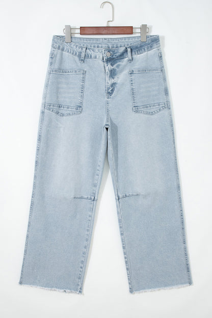 Black Frayed Cropped Barrel Jeans