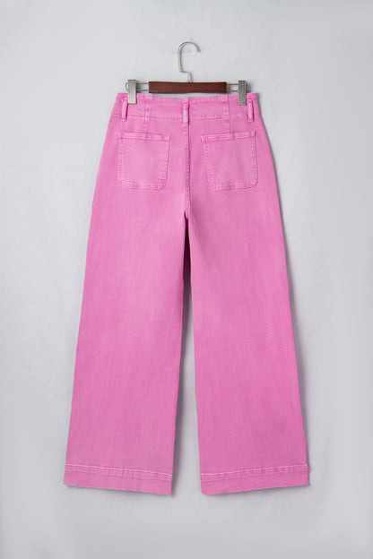 White 2-Button High Waist Wide Leg Jeans