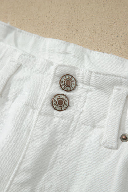 White 2-Button High Waist Wide Leg Jeans