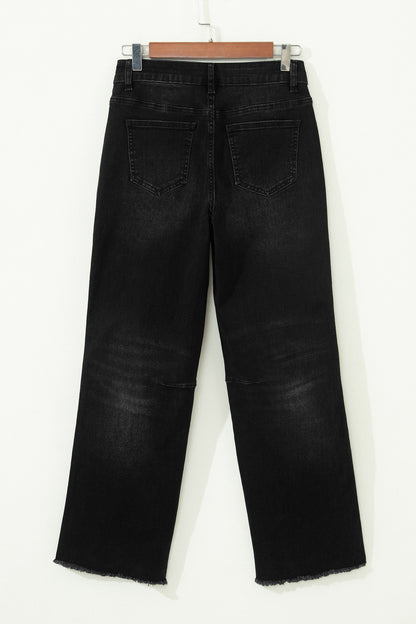 Black Frayed Cropped Barrel Jeans