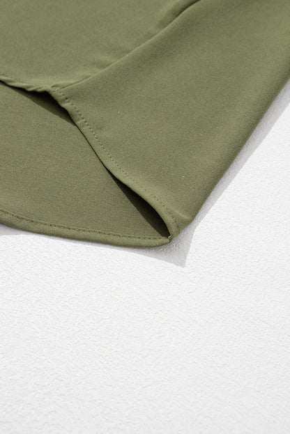Green Lace Trim V Neck Short Sleeve Blouse