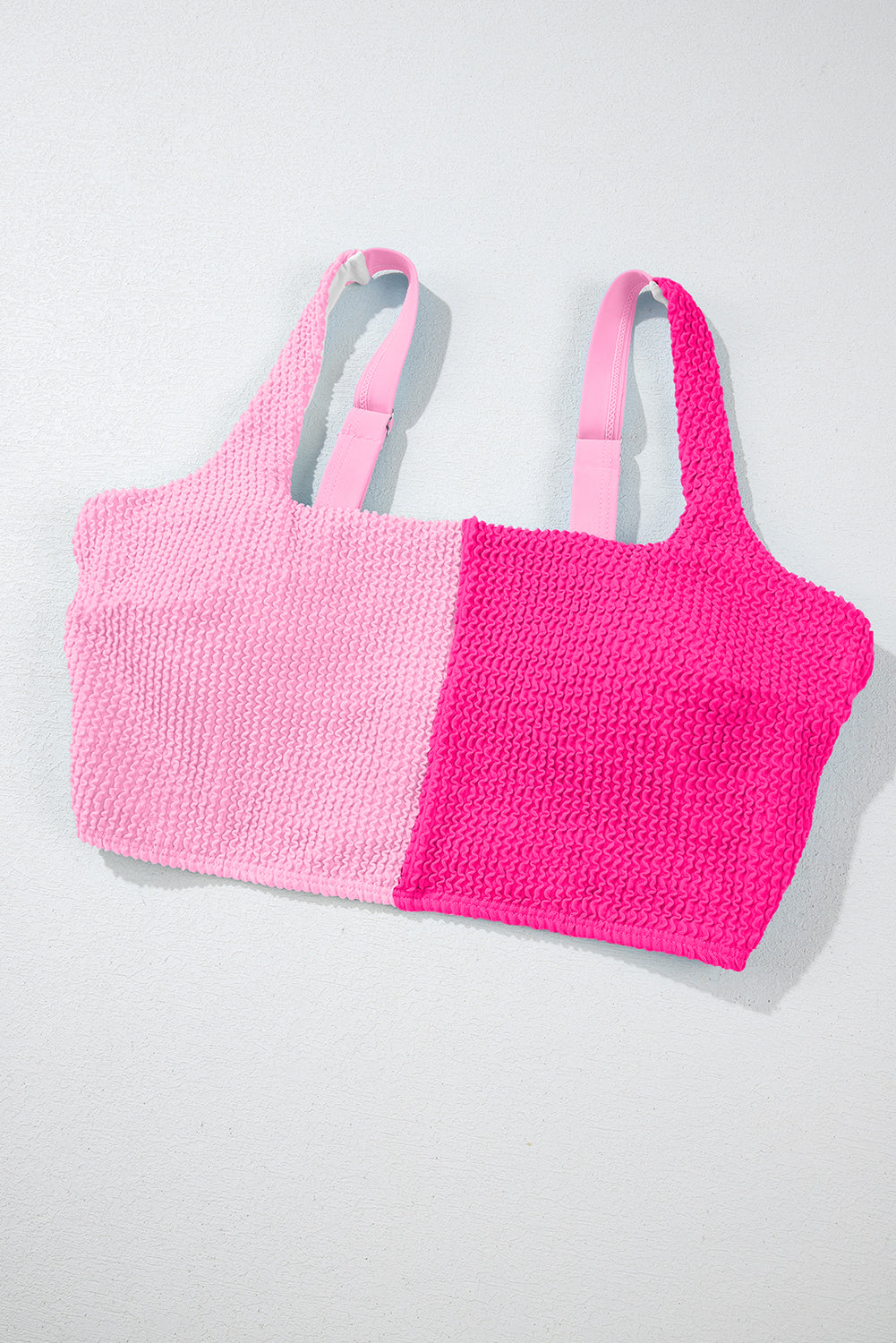 Pink Corded Colorblock Square Neck Bikini Swimsuit