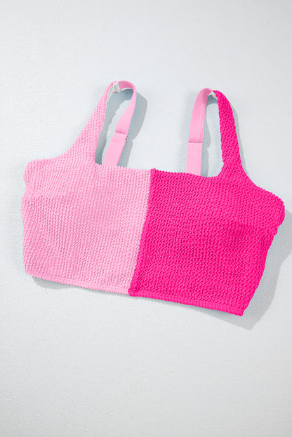Pink Corded Colorblock Square Neck Bikini Swimsuit